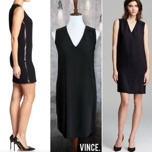 Vince Womens V Neck Leather Trim Sleeveless Shift Black Size 0 Pockets